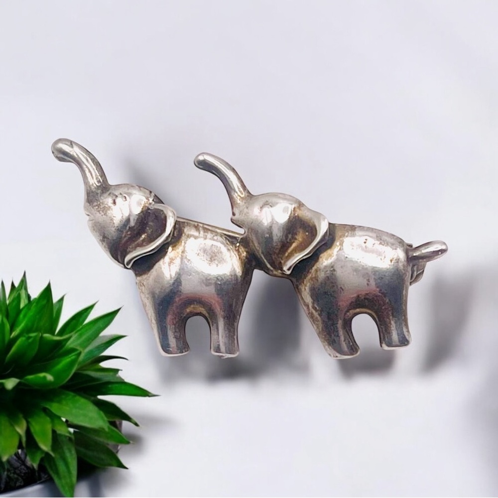 RELISTED Sterling Silver Two Elephants With Good Luck Trunks Up - Picture 2 of 12